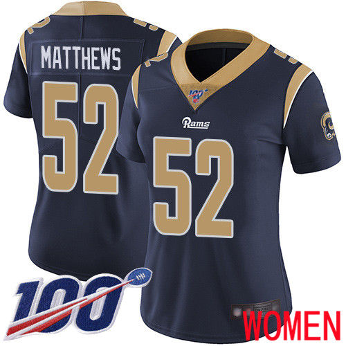Los Angeles Rams Limited Navy Blue Women Clay Matthews Home Jersey NFL Football #52 100th Season Vapor Untouchable